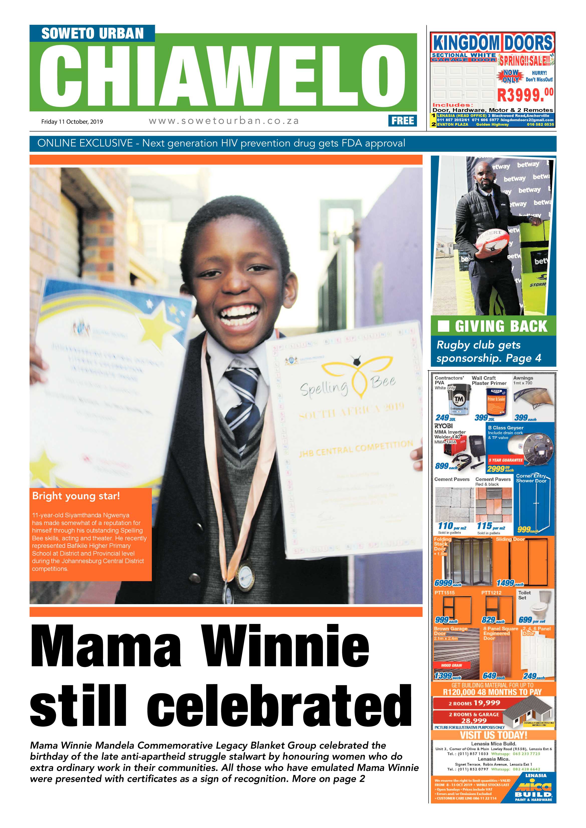 Chiawelo News – October 11, 2019 page 1