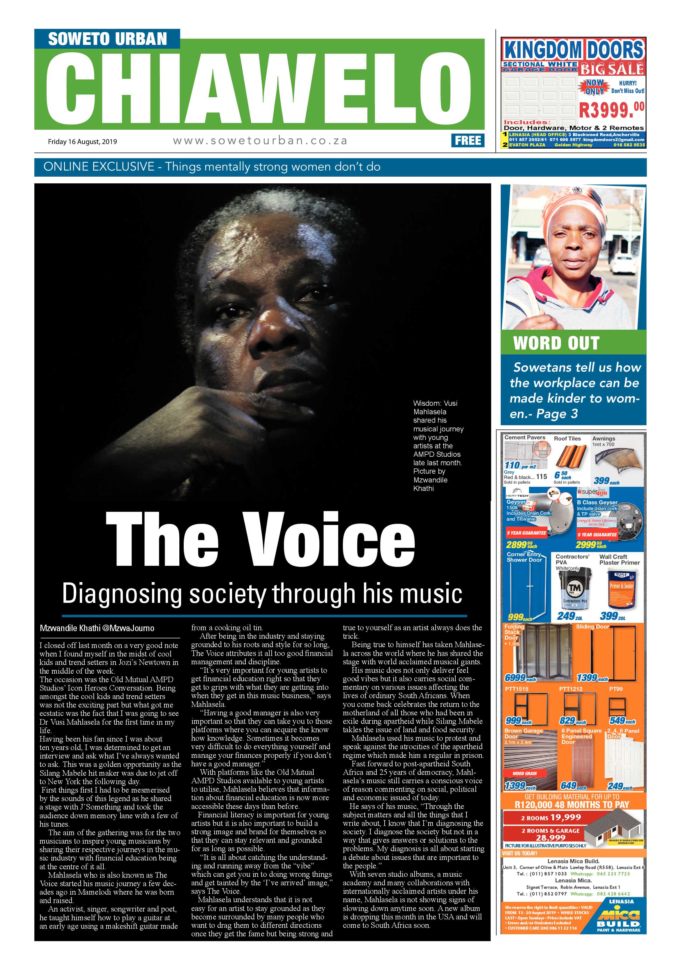 Chiawelo News – August 16, 2019 page 1