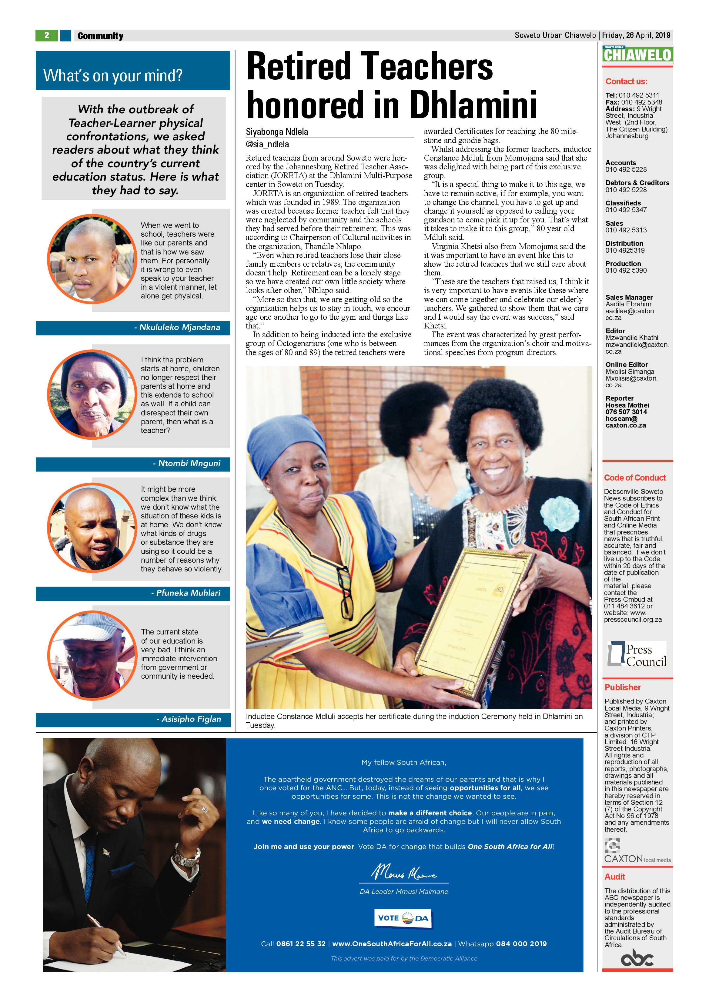 Chiawelo News – April 26, 2019 page 2