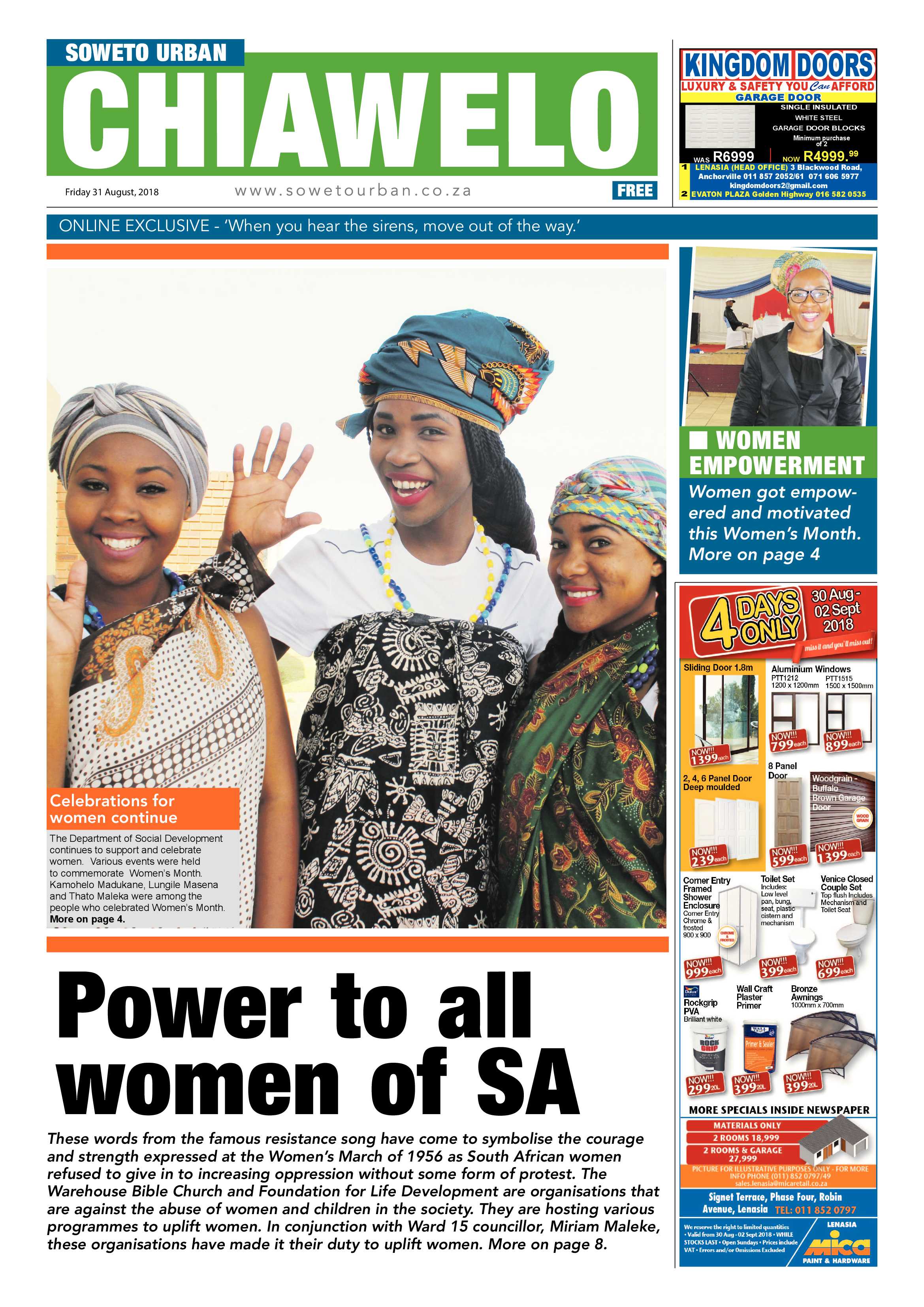 Chiawelo – August 31, 2018 issue page 1