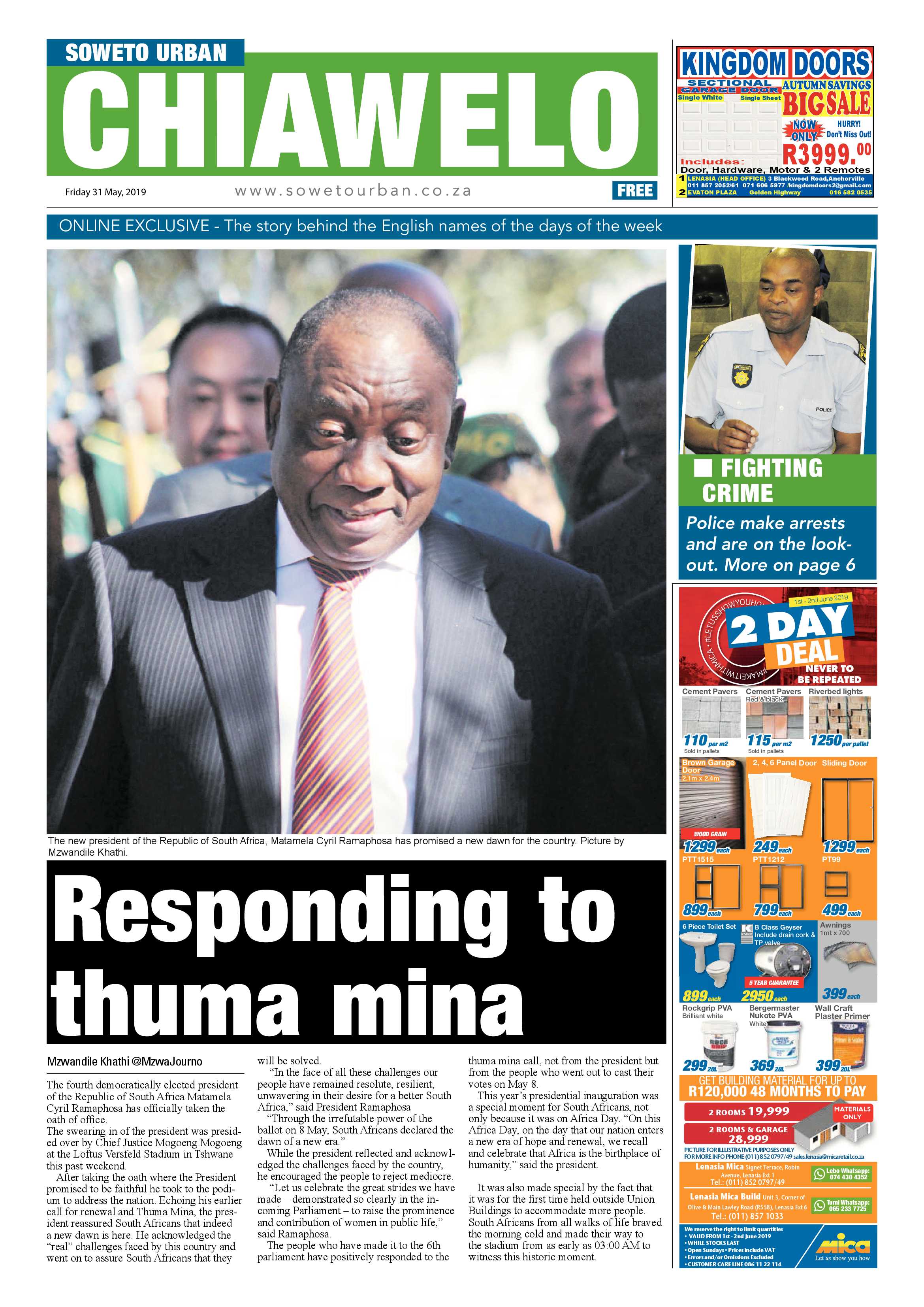 Chiawelo News – May 31, 2019 page 1