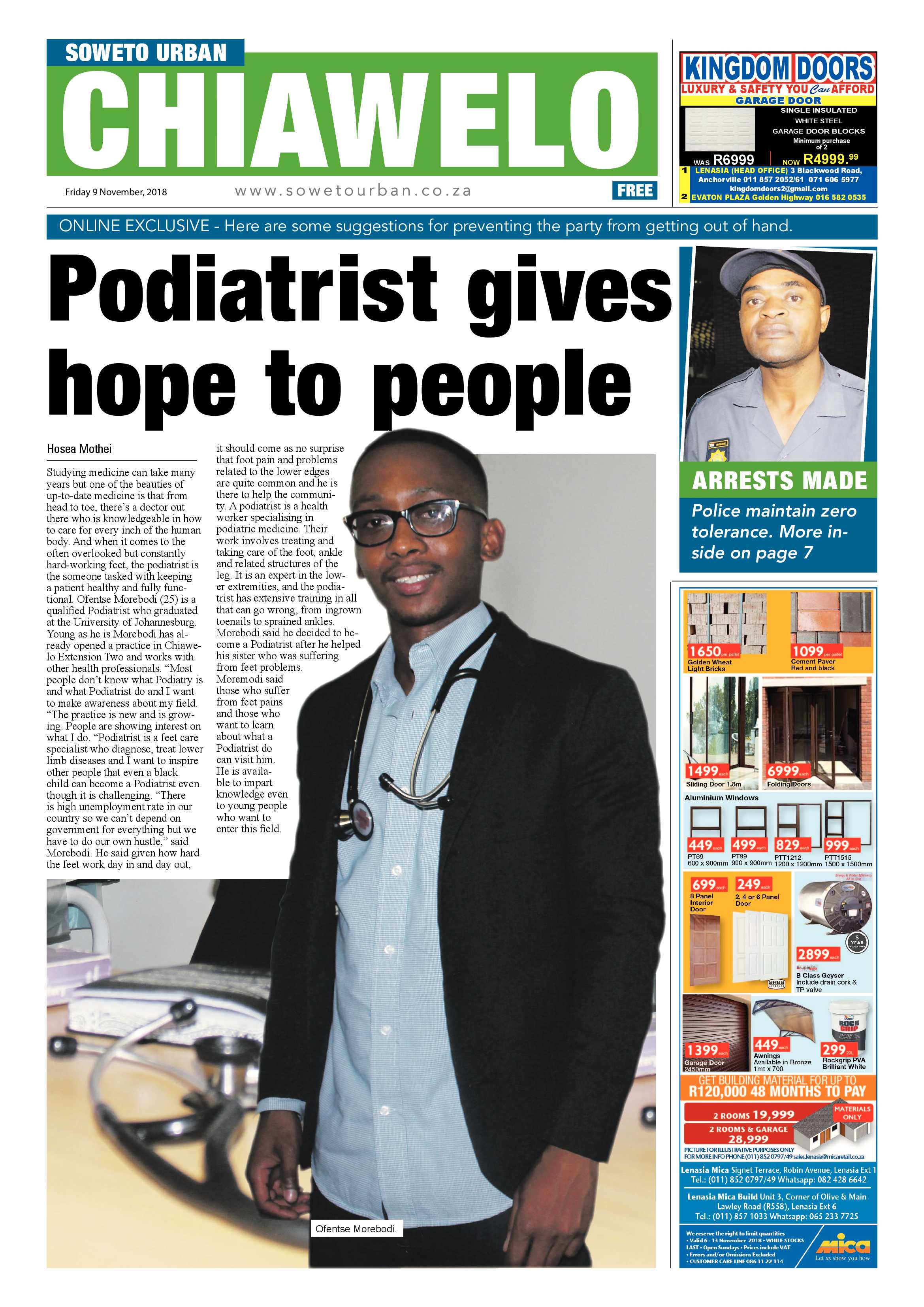Chiawelo – November 9, 2018 issue page 1