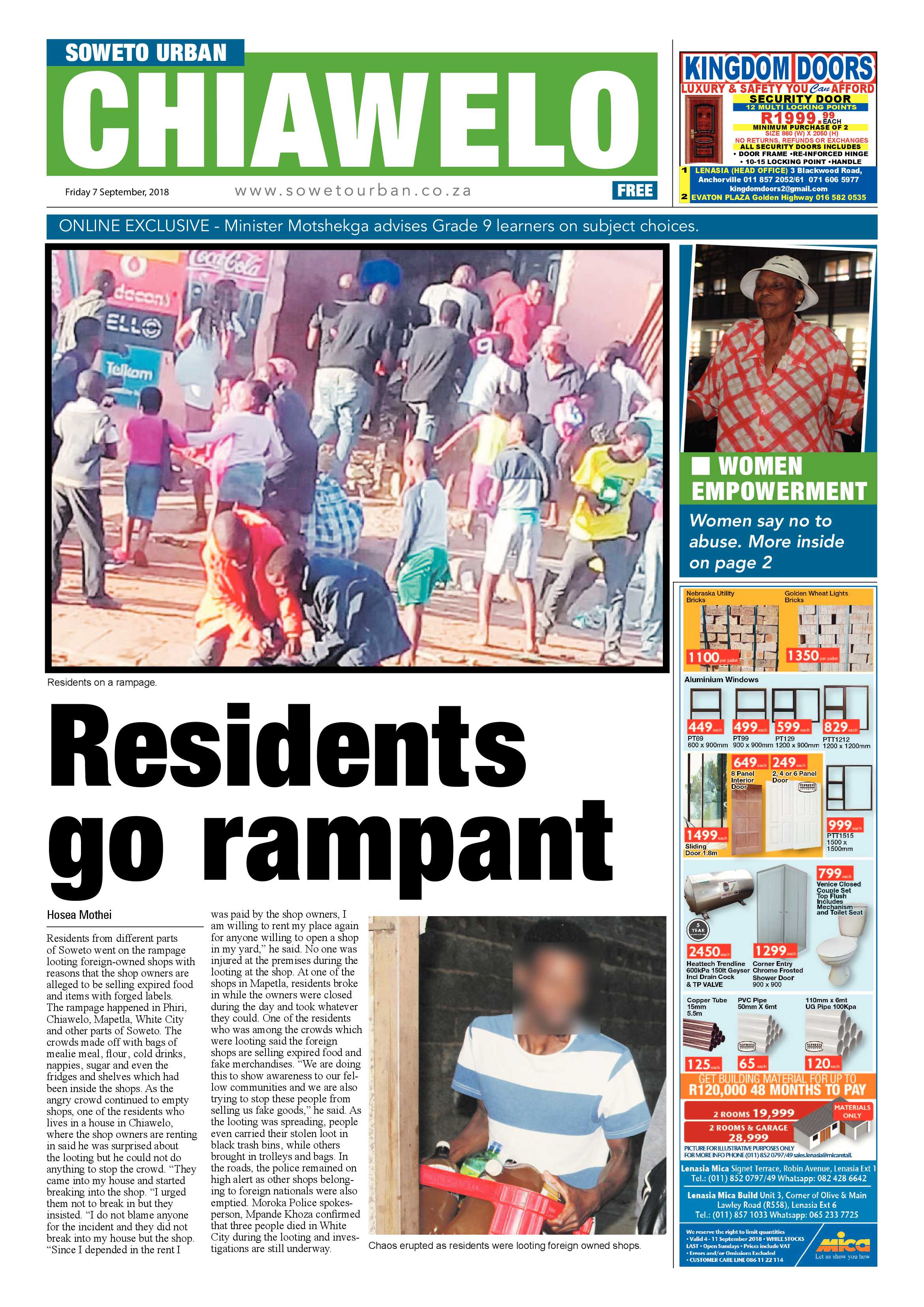 Chiawelo – September 7, 2018 issue page 1