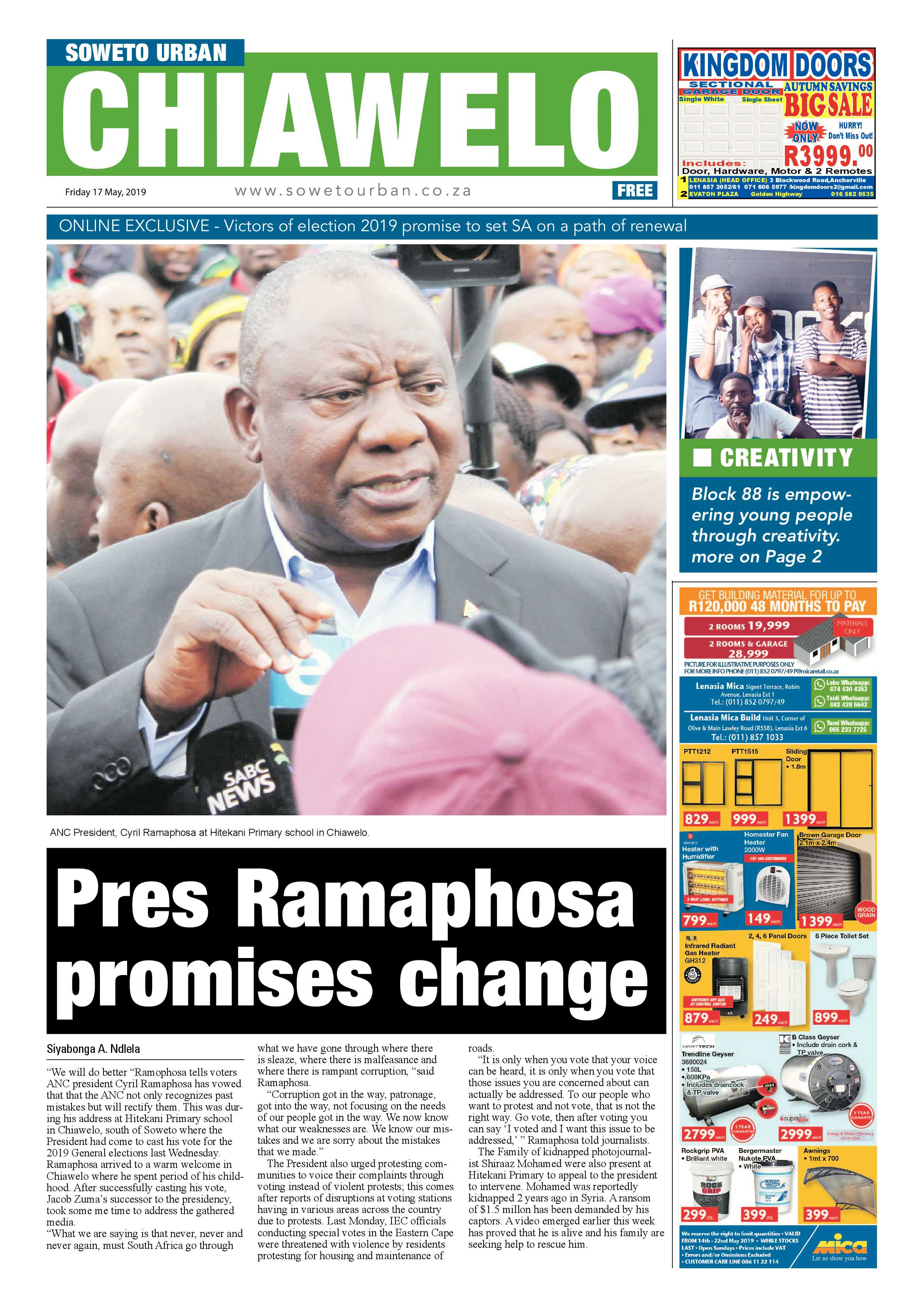 Chiawelo News – May 17, 2019 page 1