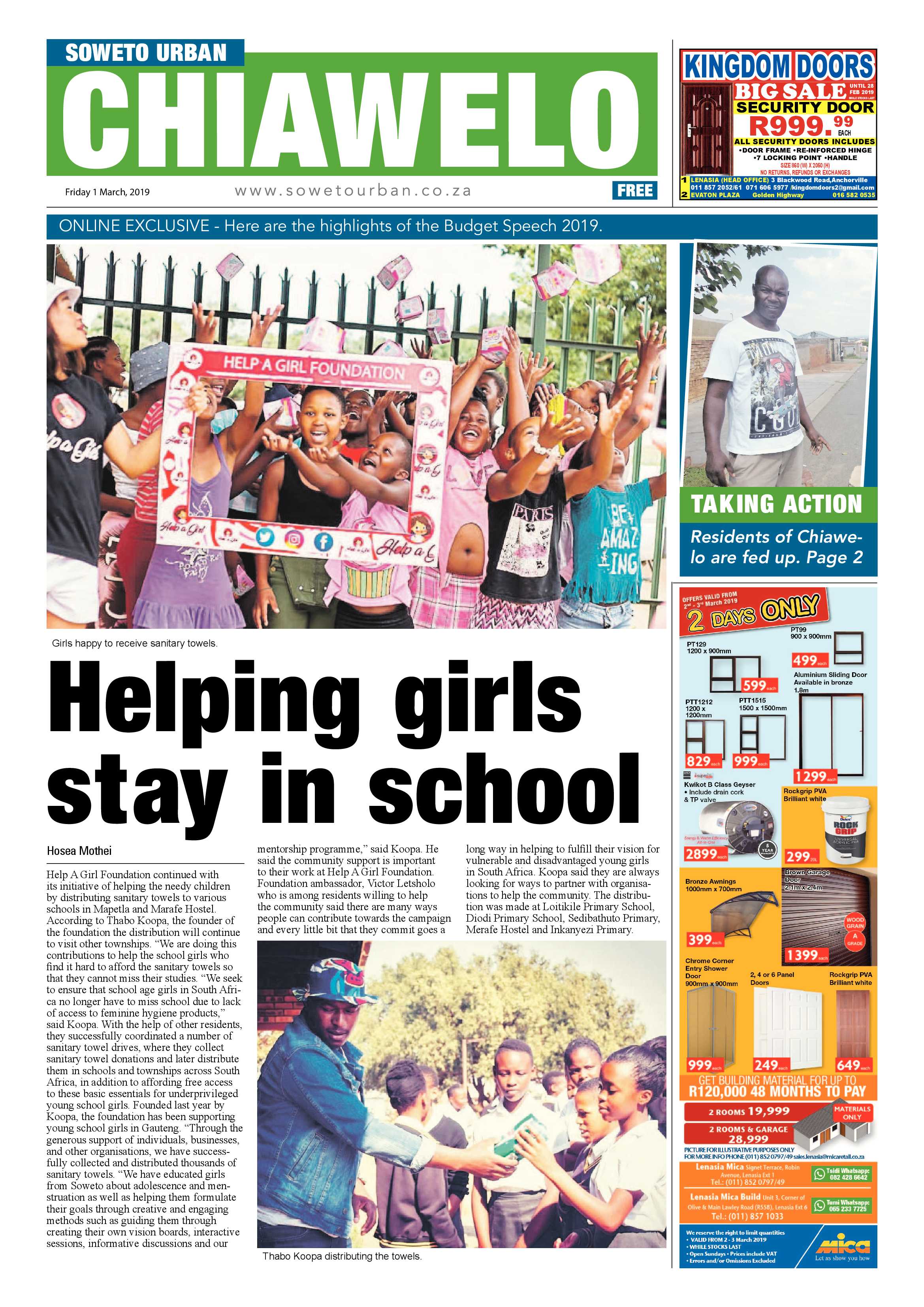Chiawelo News – March 1, 2019 page 1
