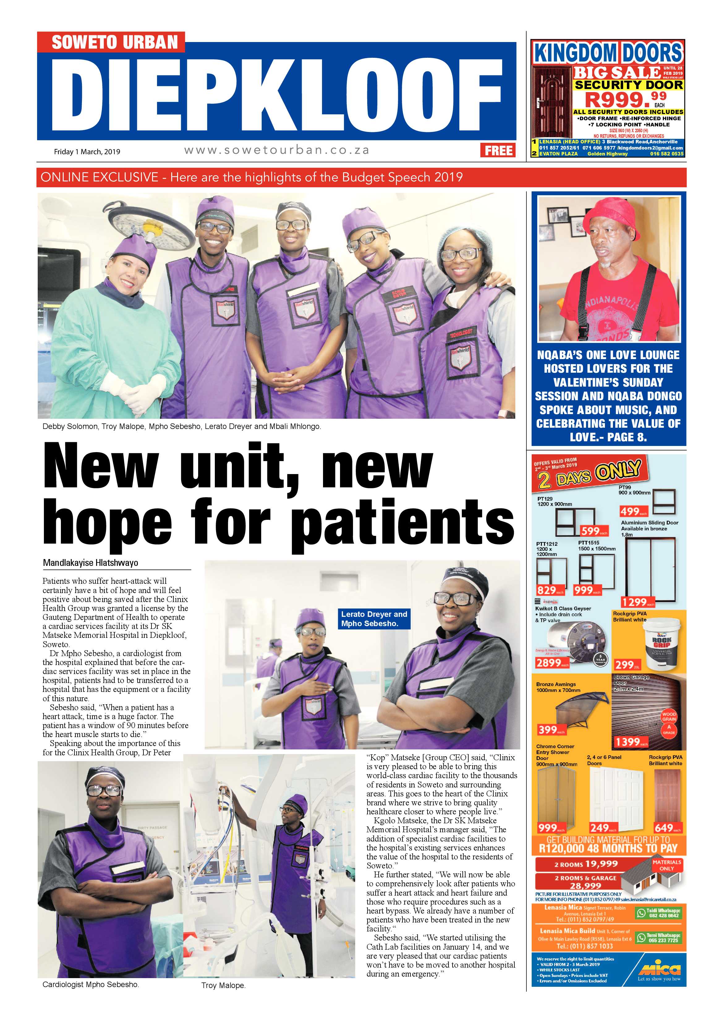 Diepkloof News – March 1, 2019 page 1