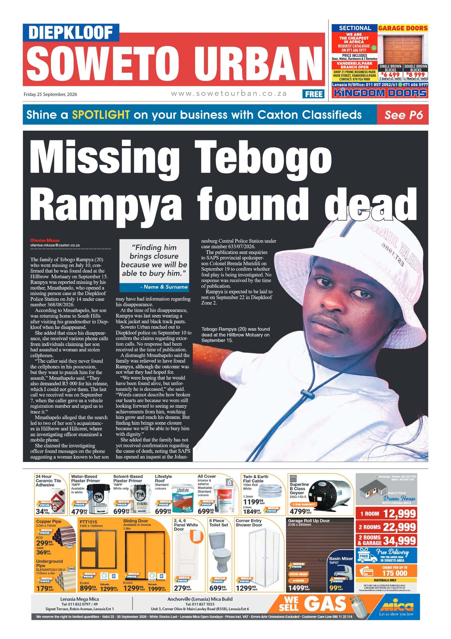 Diepkloof 23 September 2026 page 1