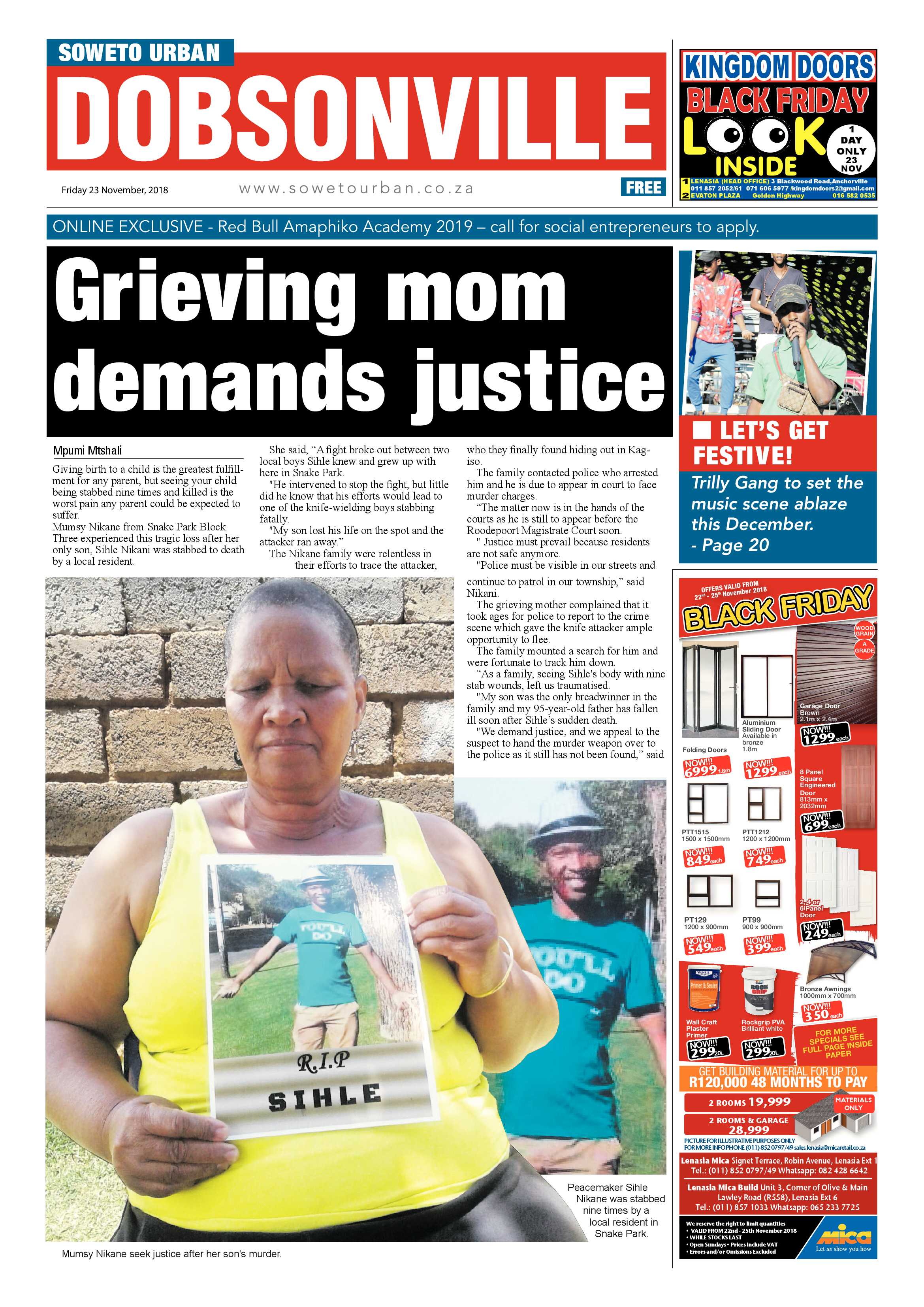 Dobsonville – November 23, 2018 issue page 1