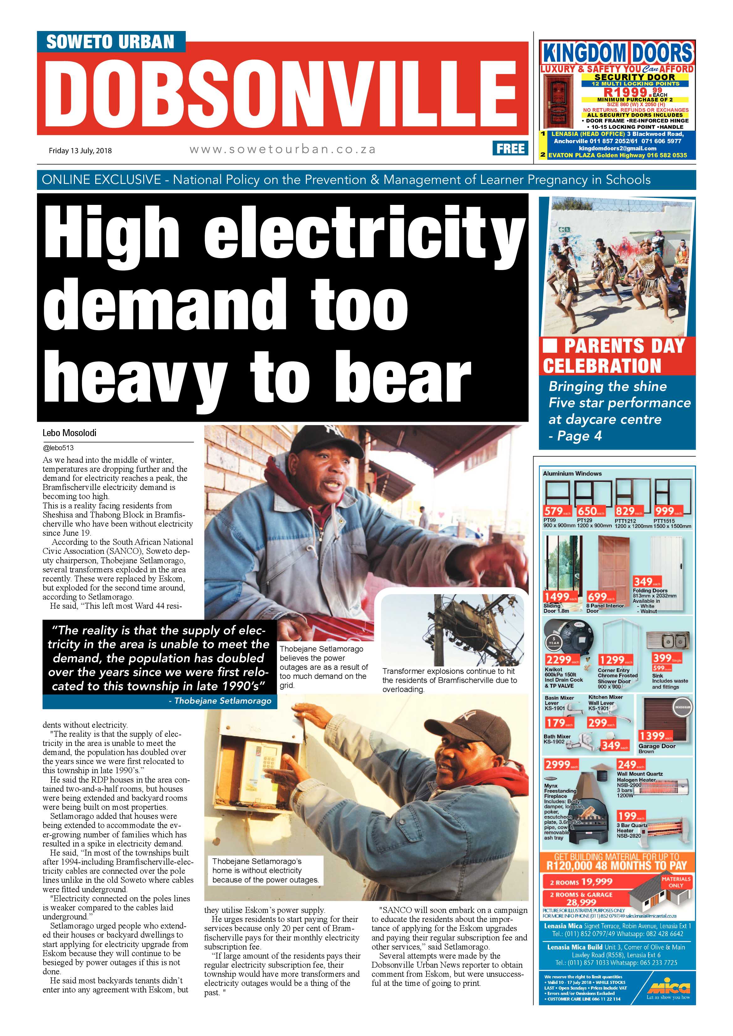 Dobsonville – July 13, 2018 issue page 1