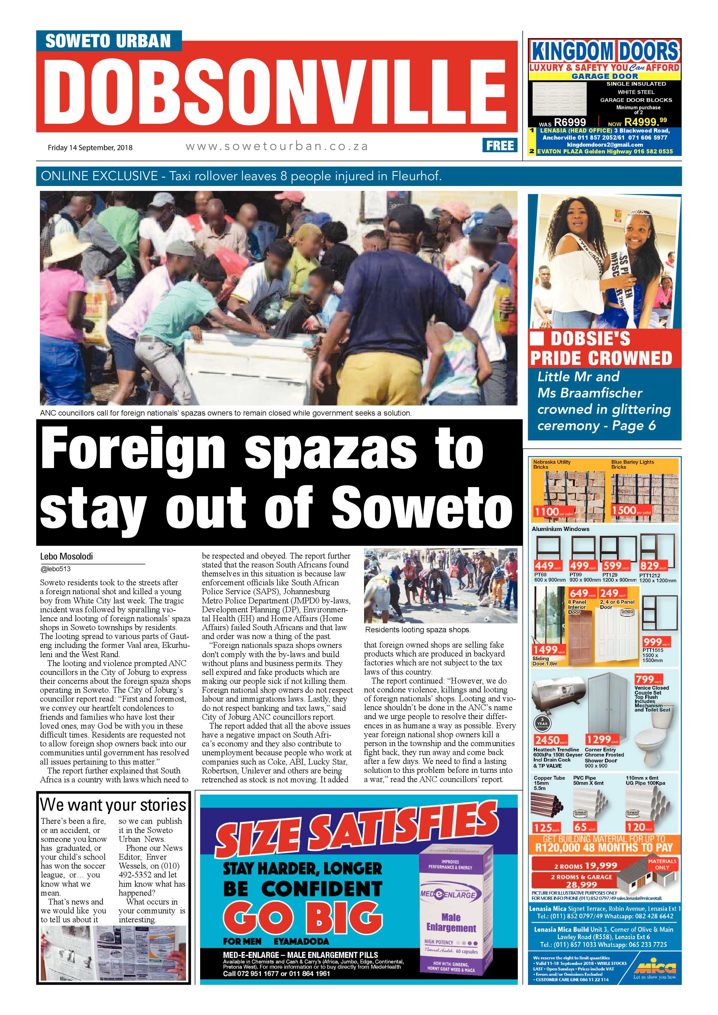 Dobsonville – September 14, 2018 issue page 1