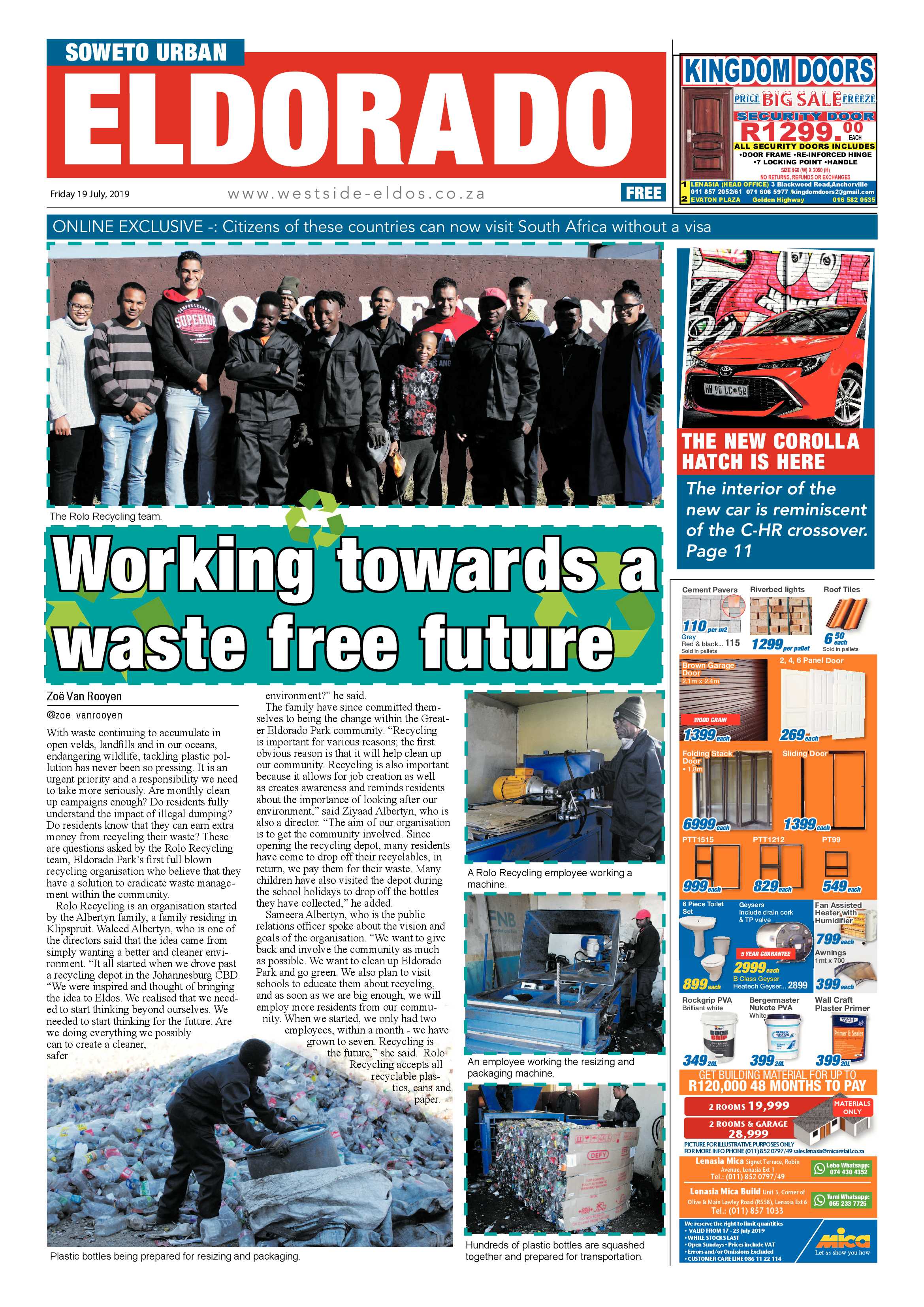 Eldorado News – July 19, 2019 page 1