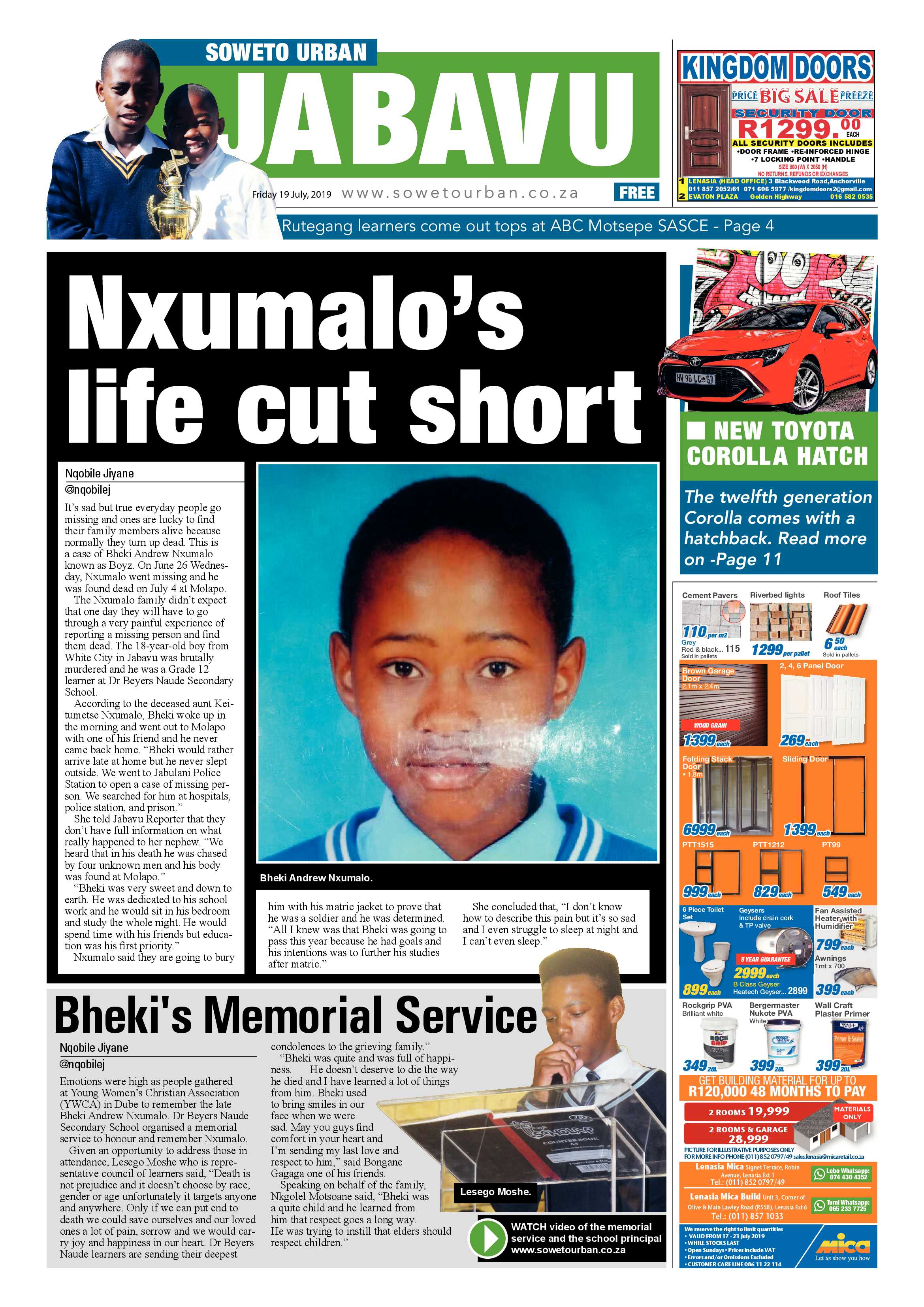 Jabavu News – July 19, 2019 page 1