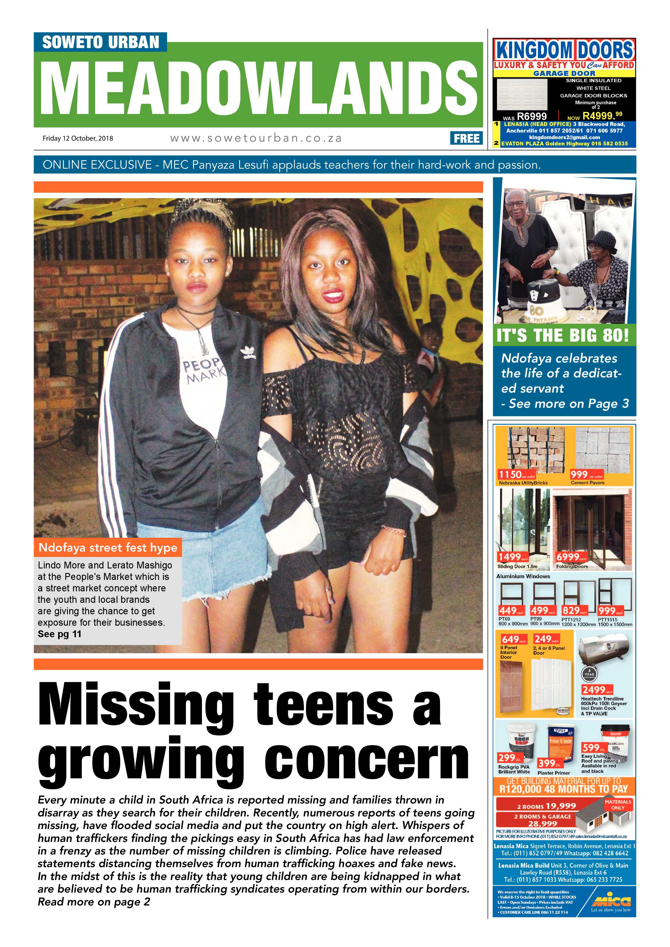 Meadowlands – October 12, 2018 issue page 1