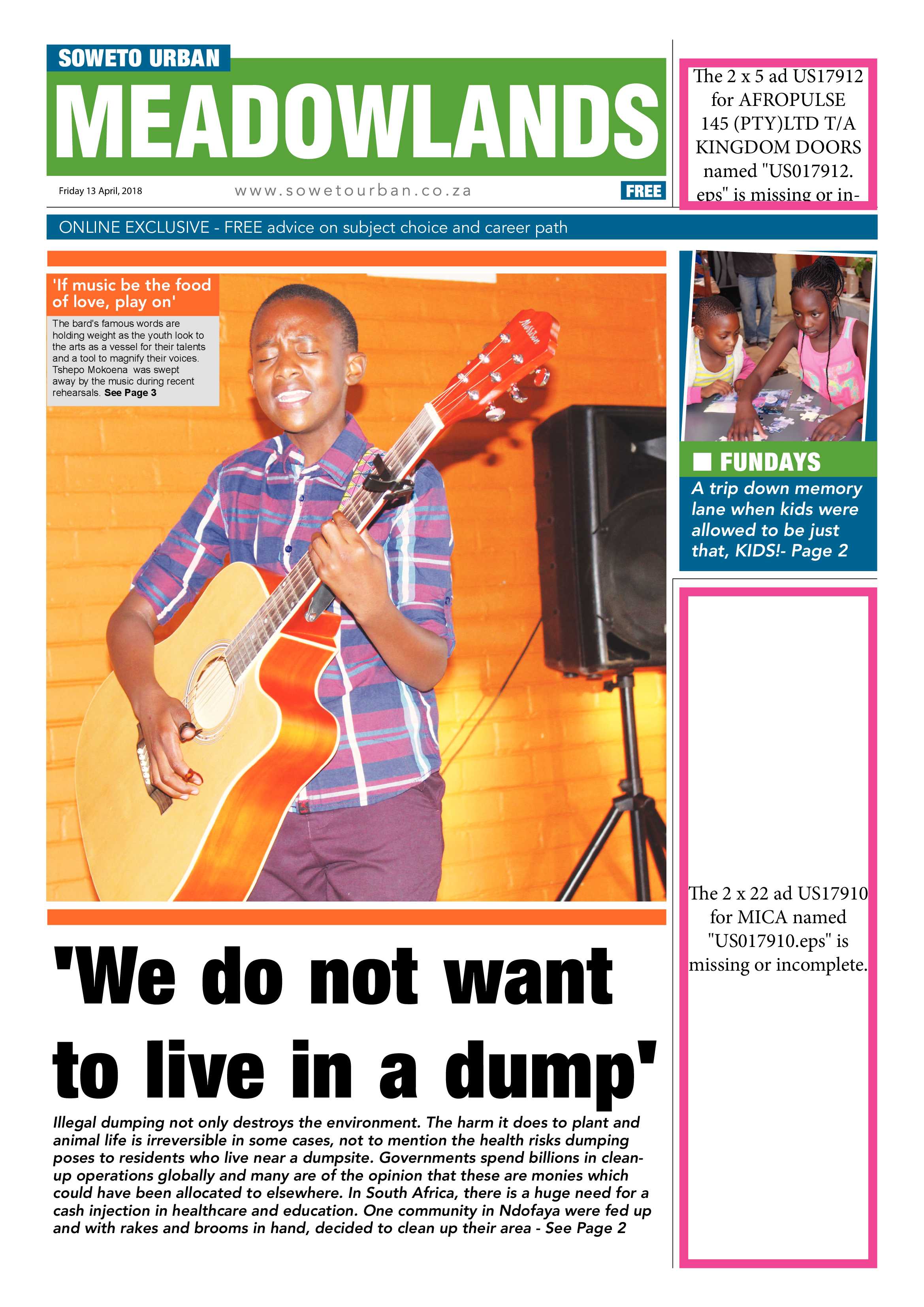 Meadowlands – April 13, 2018 issue page 1