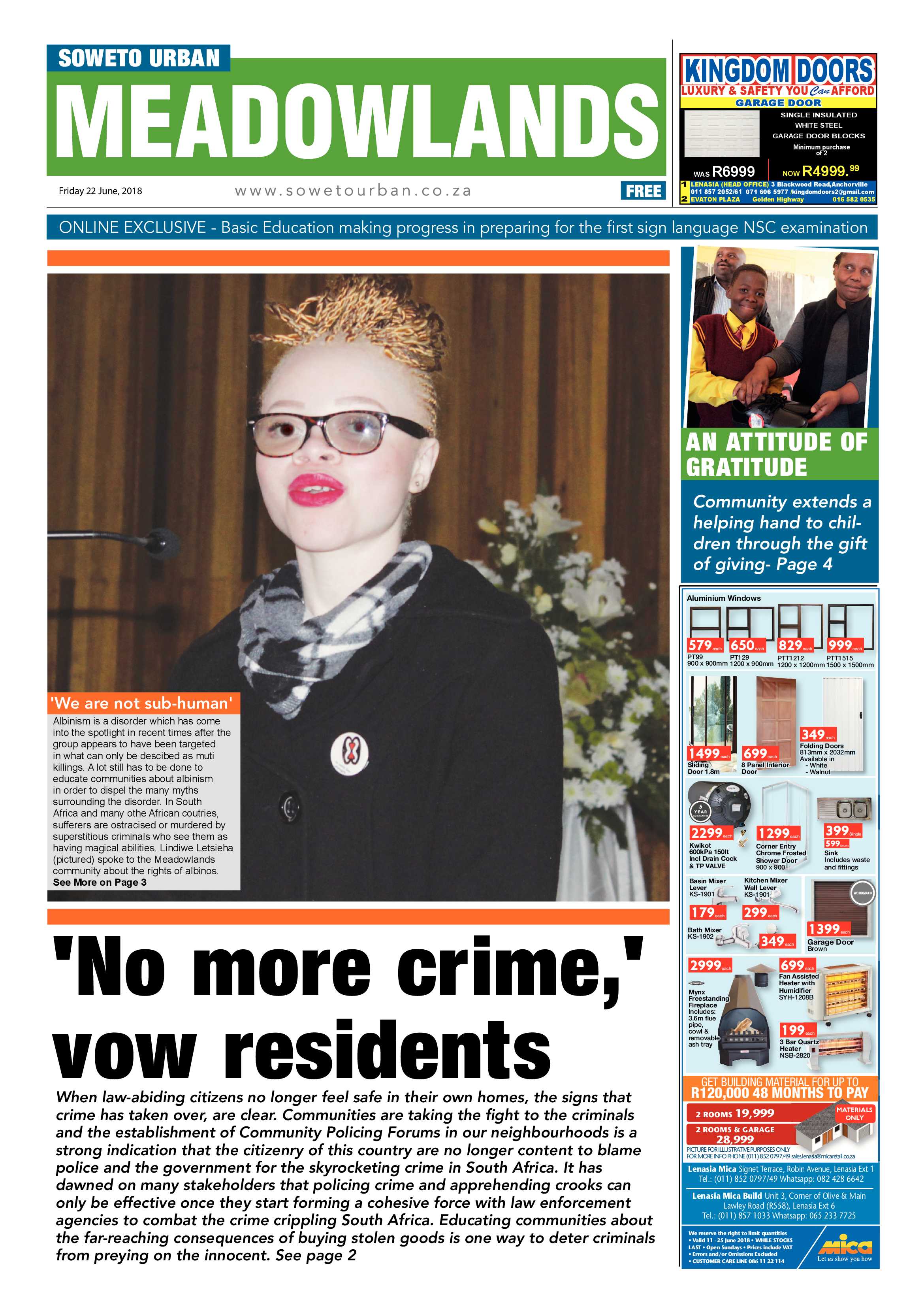Meadowlands – June 22, 2018 issue page 1