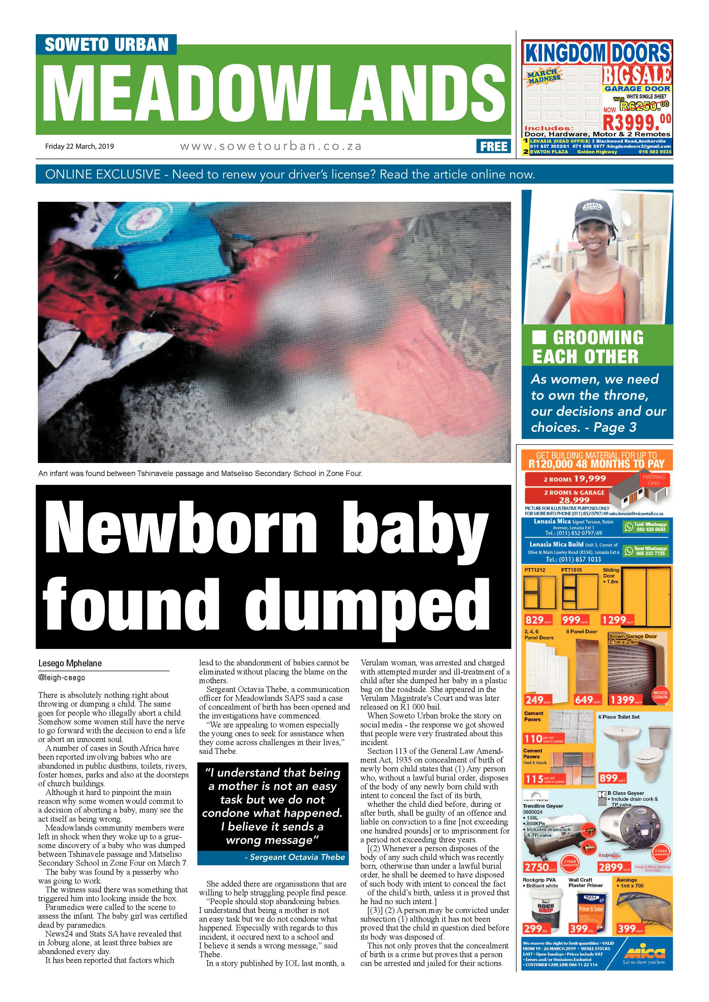 Meadowlands News – March 22 , 2019 page 1