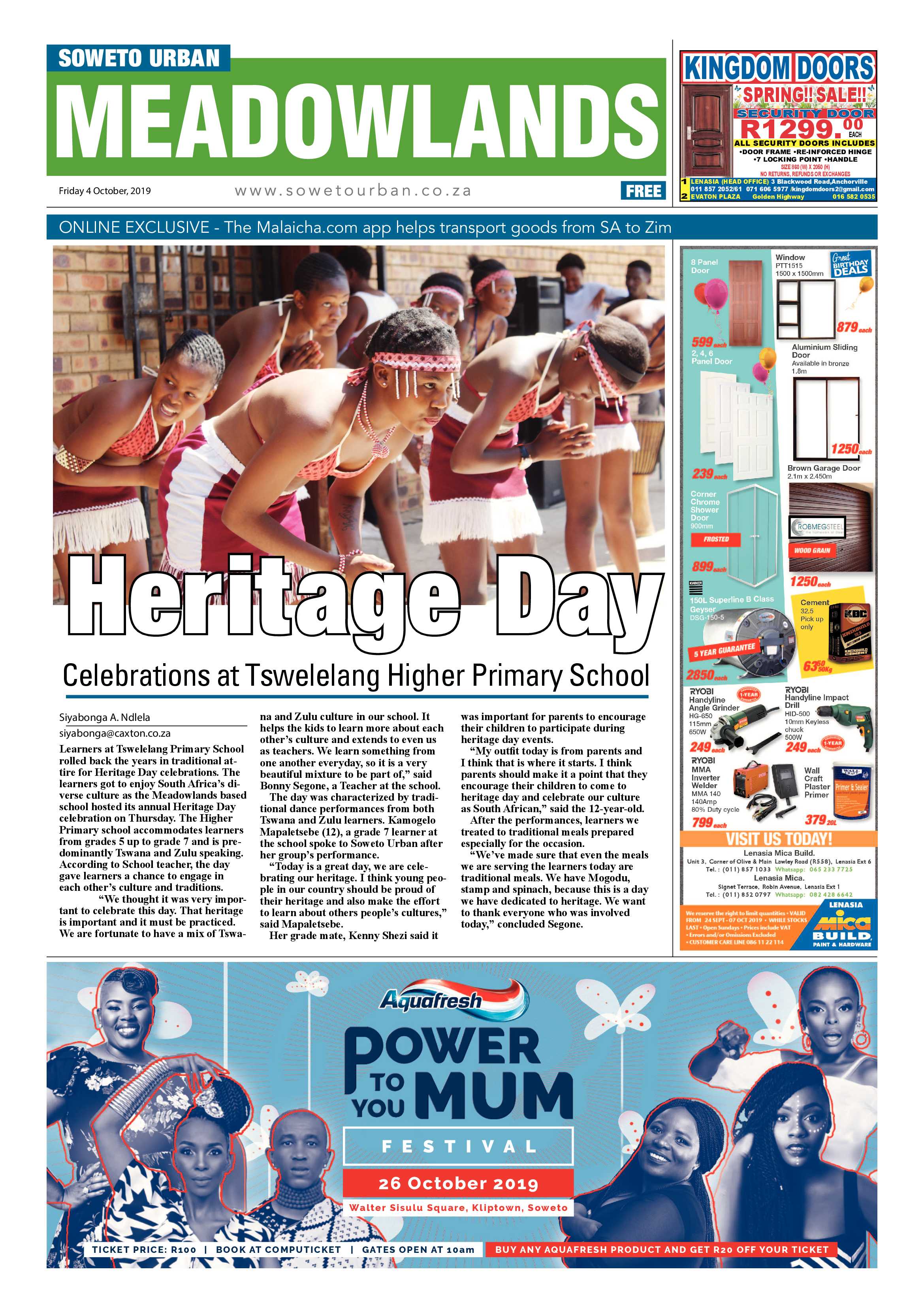 Meadowlands News – October 4, 2019 page 1