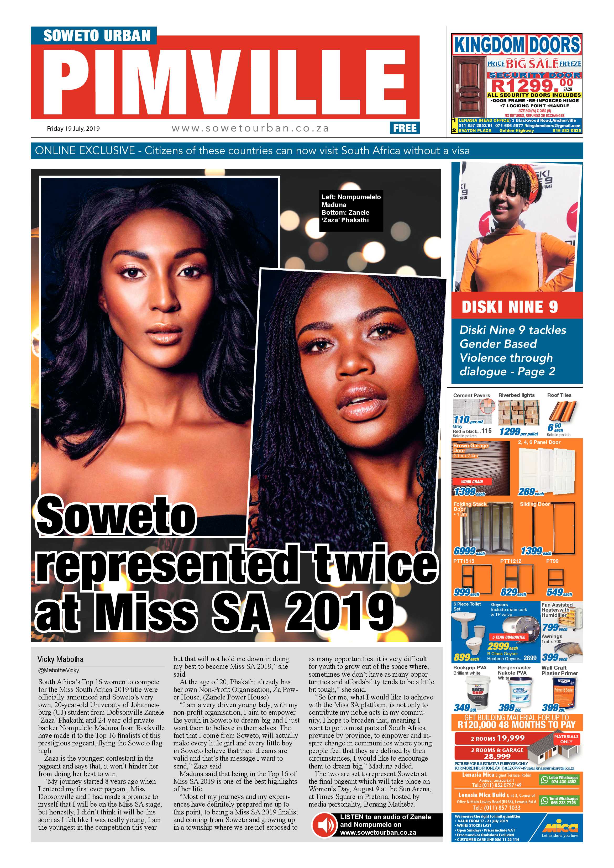 Pimville News – July 19, 2019 page 1