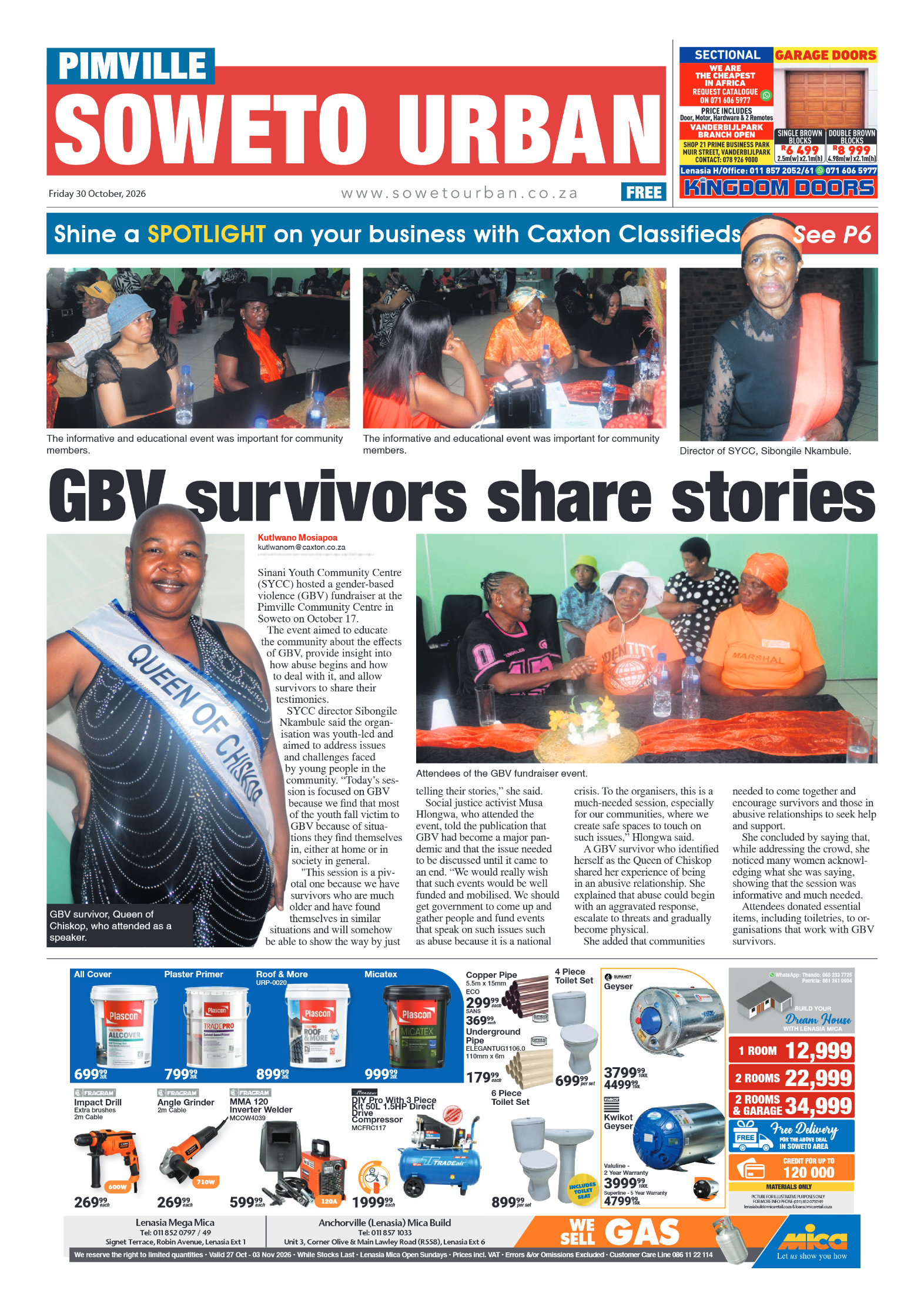 Pimville 30 October 2026 page 1