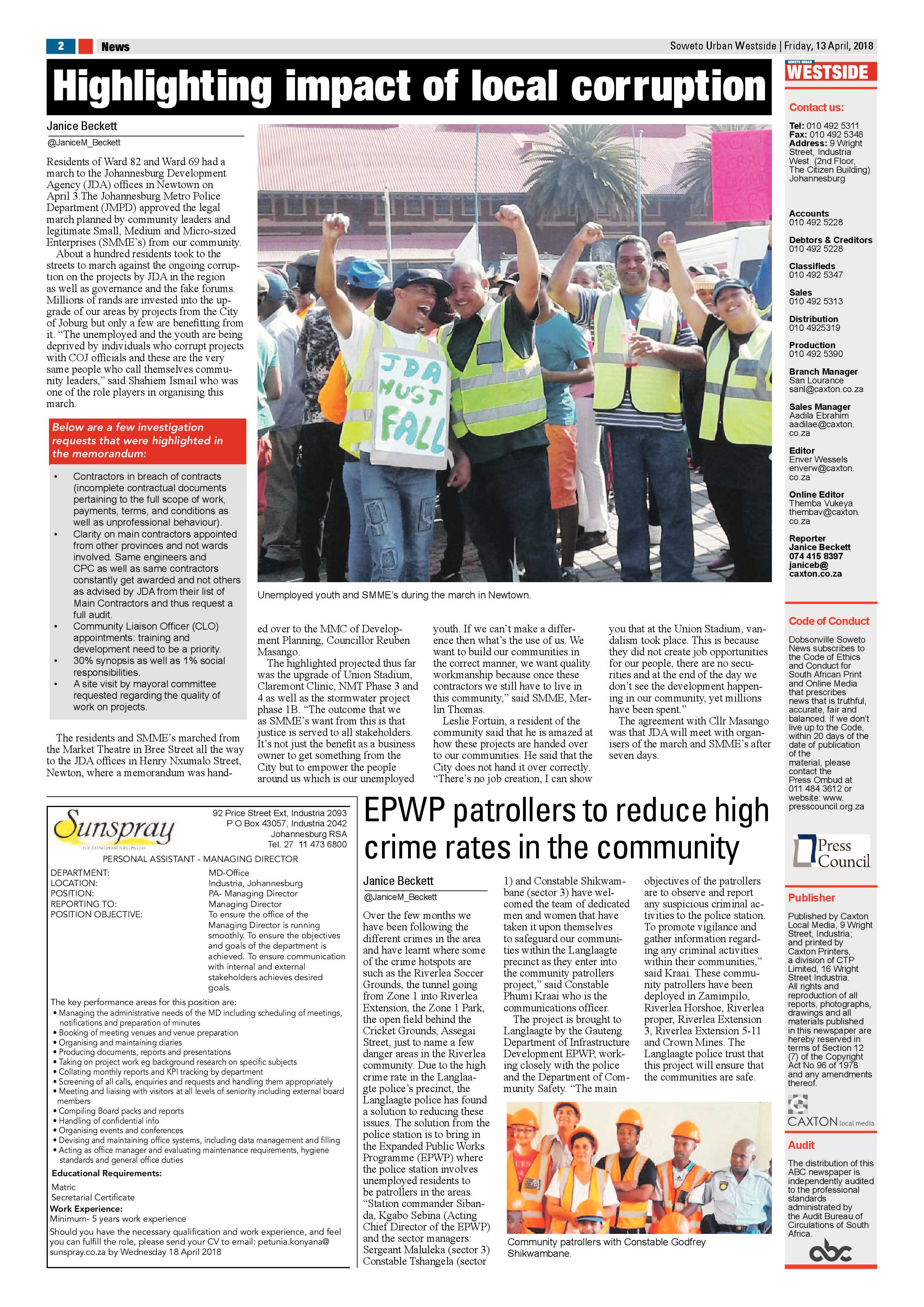 Westside – April 13, 2018 issue page 2