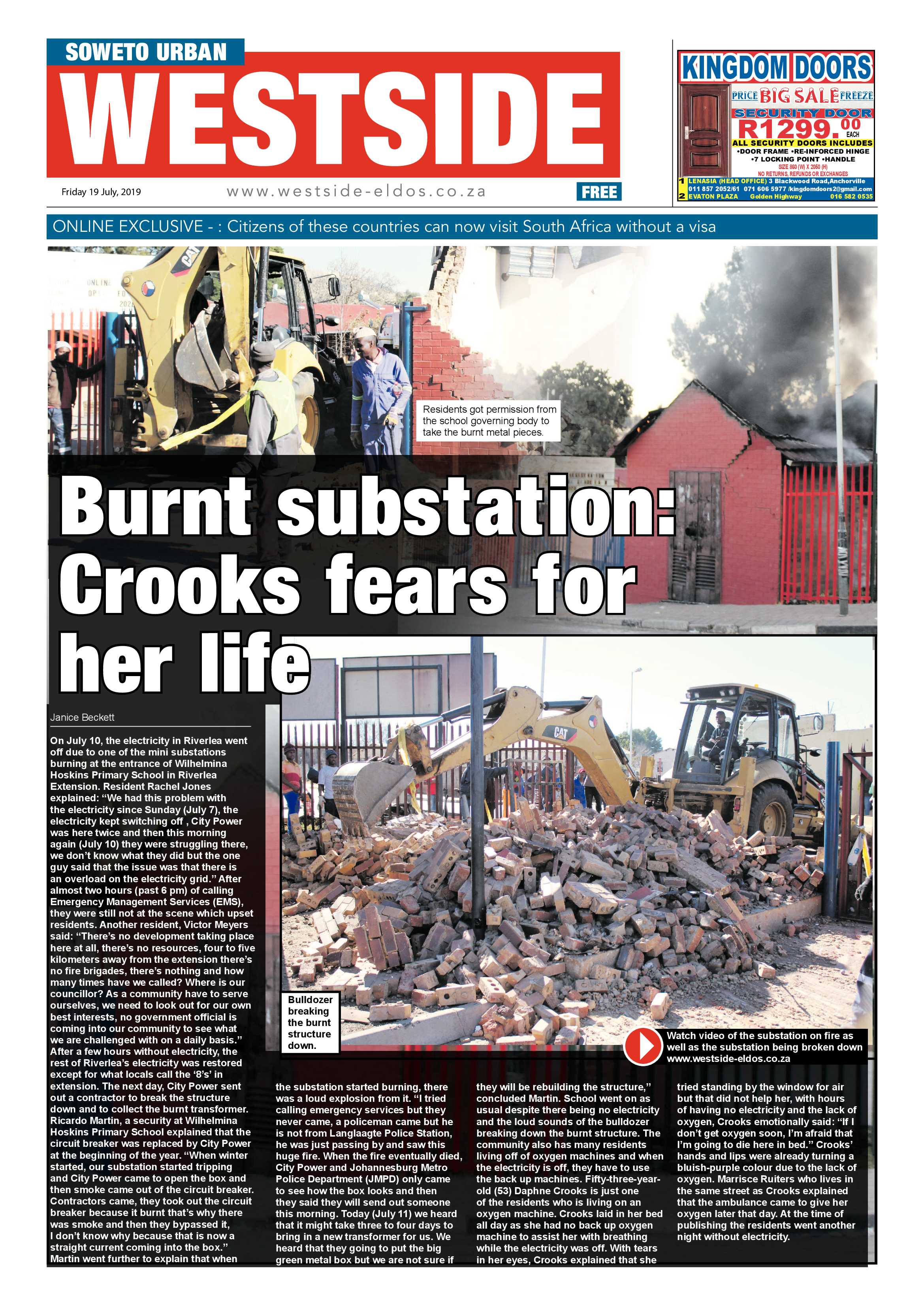 Westside News – July 19, 2019 page 1