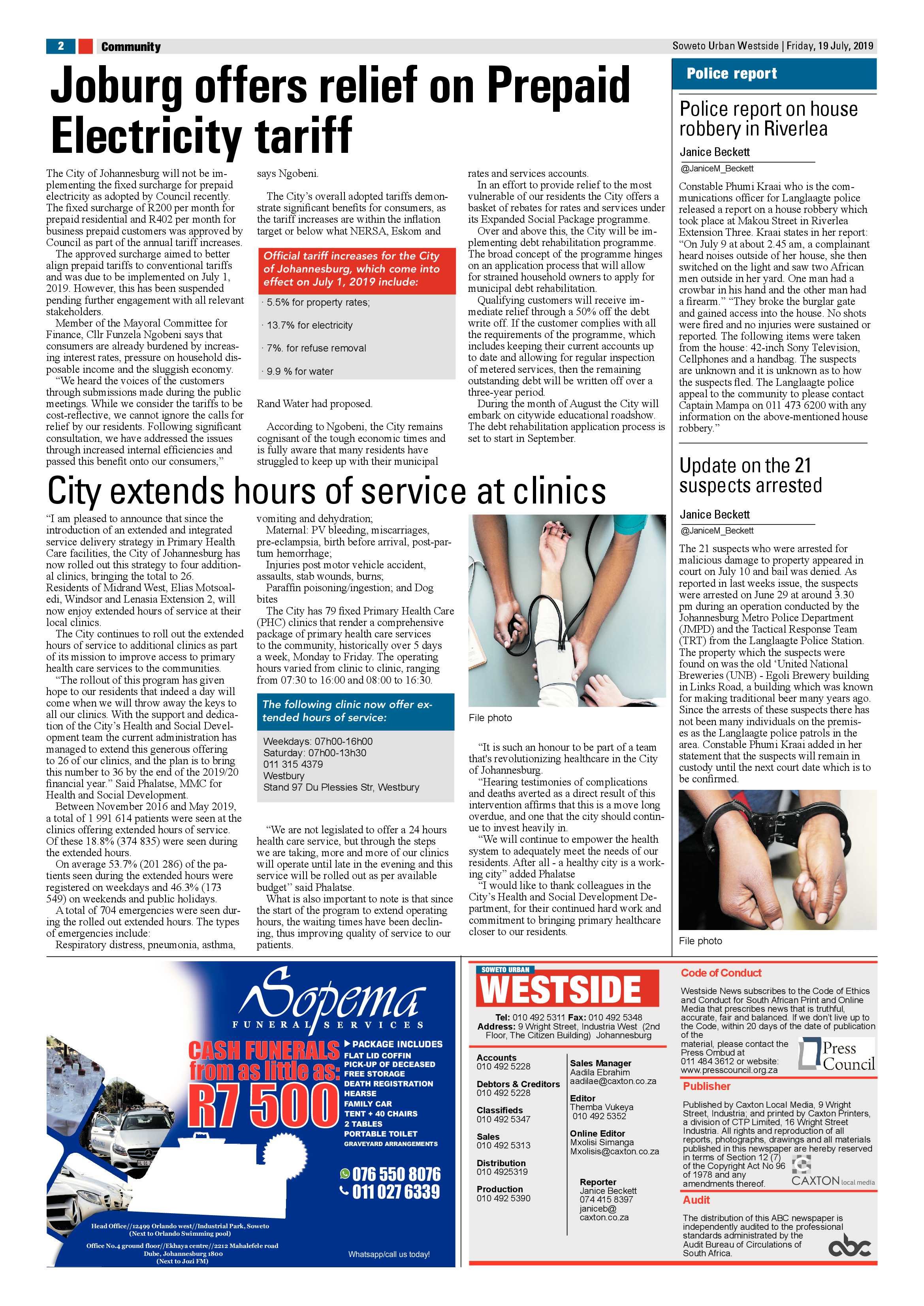 Westside News – July 19, 2019 page 2