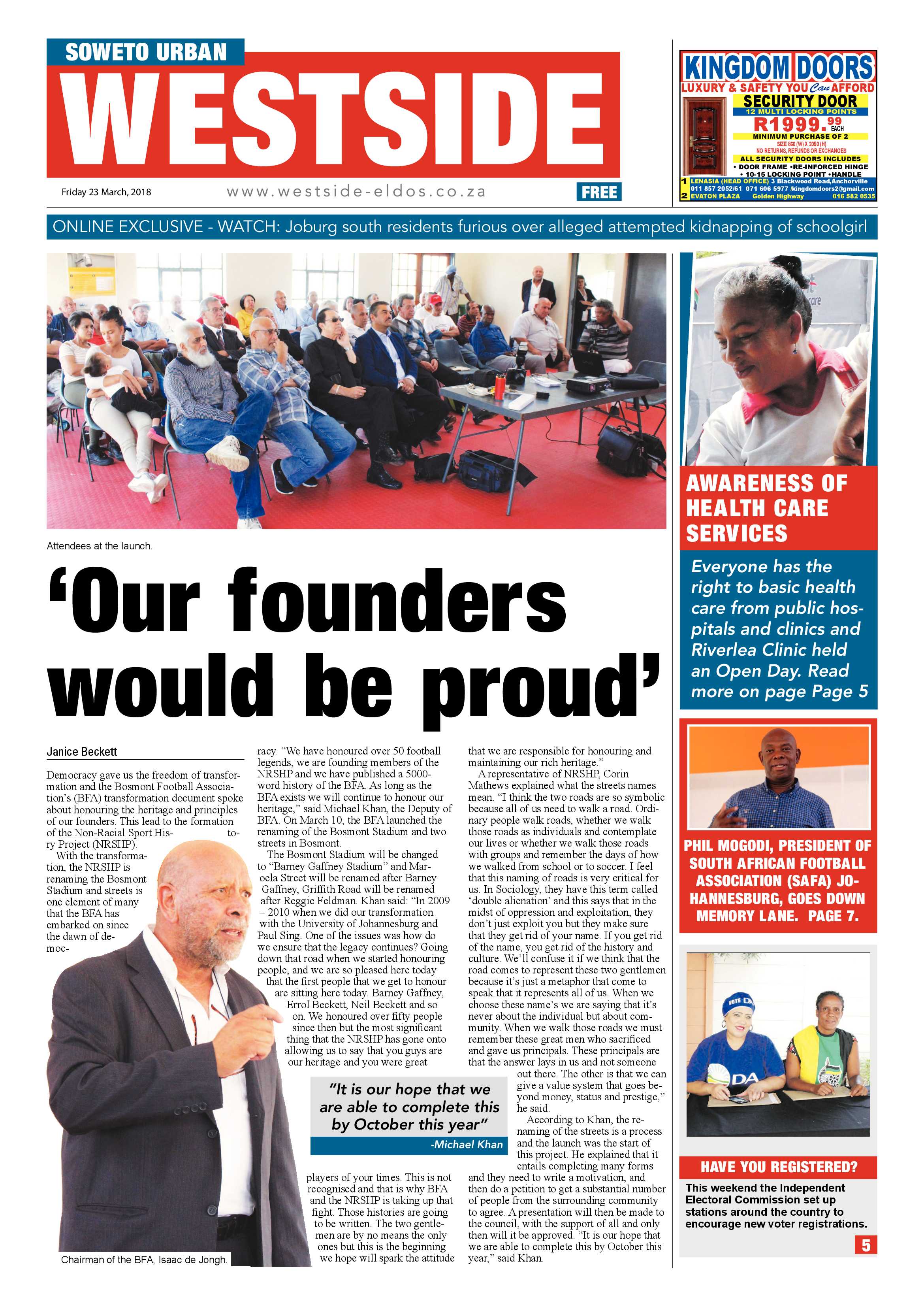 Westside – March 23, 2018 issue page 1
