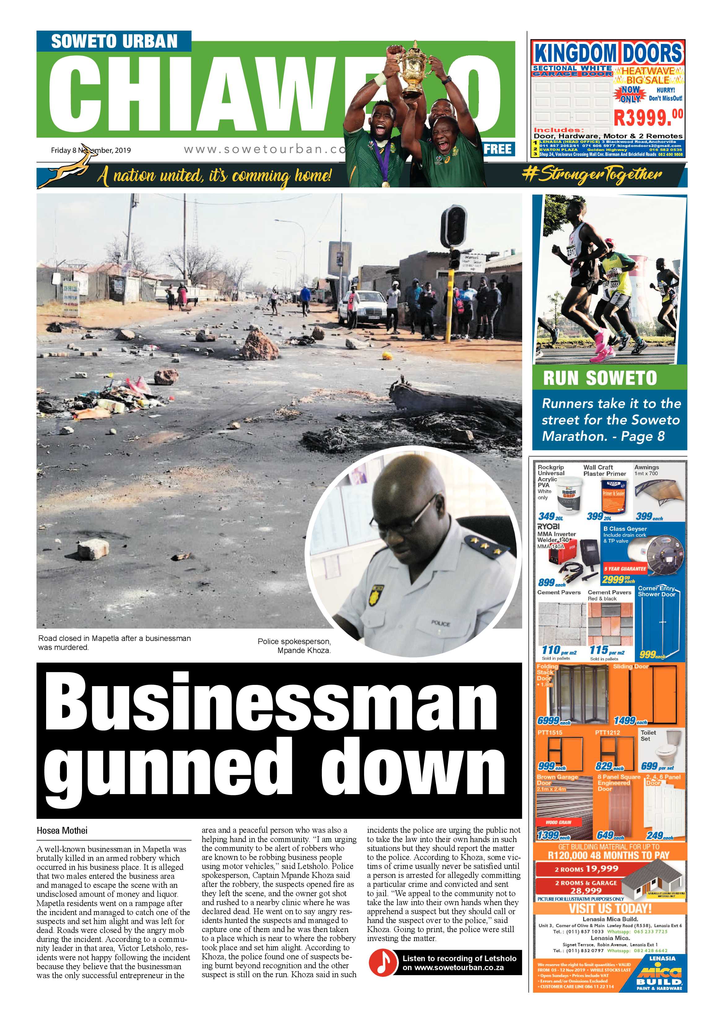 Chiawelo News – November 08, 2019 page 1